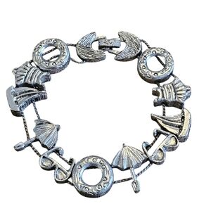 Vintage Tofa Silver Summer Time Beach Charms Bracelet